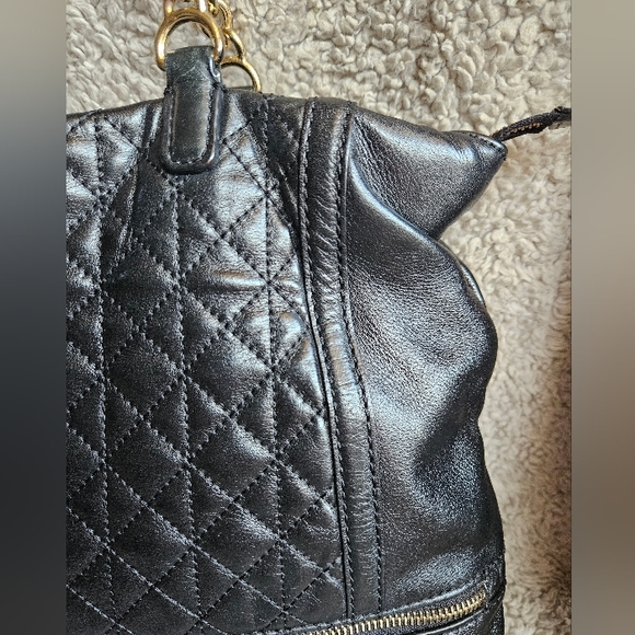 EUC B. Makowsky quilted black leather purse chain strap zip enclosure hobo bag - Picture 7 of 16